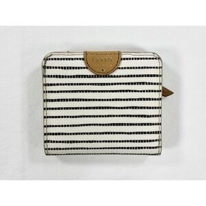 Fossil Sydney Canvas & Leather Bifold Wallet RFID Blocking Black White Striped